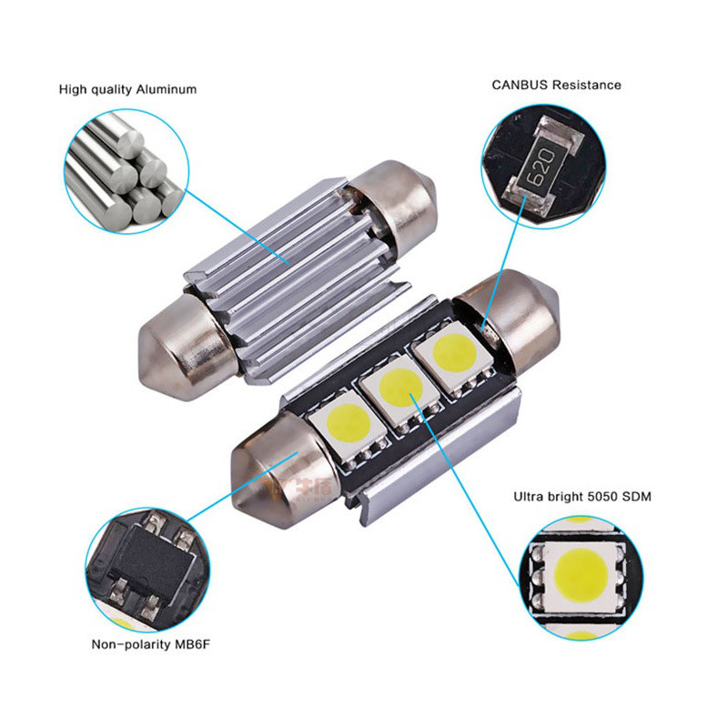 LED 5050 C5W, C10W, CANBUS, 36 мм, Лампа в автомобіль, 3SMD, Біла, фото 1