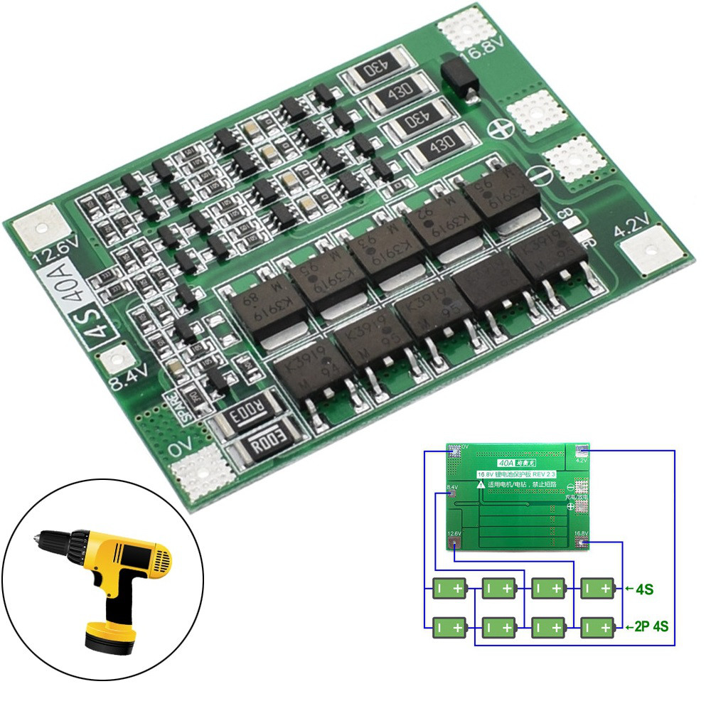 BMS 4S 40A 16.8V Контролер заряду розряду Li-ion батарей, балансування, фото 1