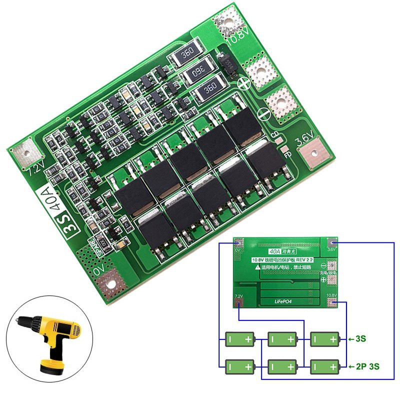 BMS 3S 40A 11.1V (12.6V) Li-ion контролер заряду розряджання захисту батарей, балансування, фото 1