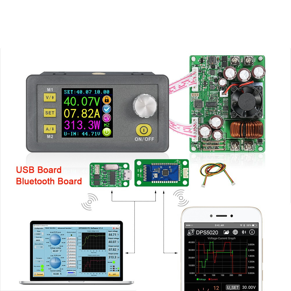 Лабораторний блок живлення RD DPS5020 USB Bluetooth, що знижує перетворювач 0-50В 0-20A 0-1000Вт, фото 1