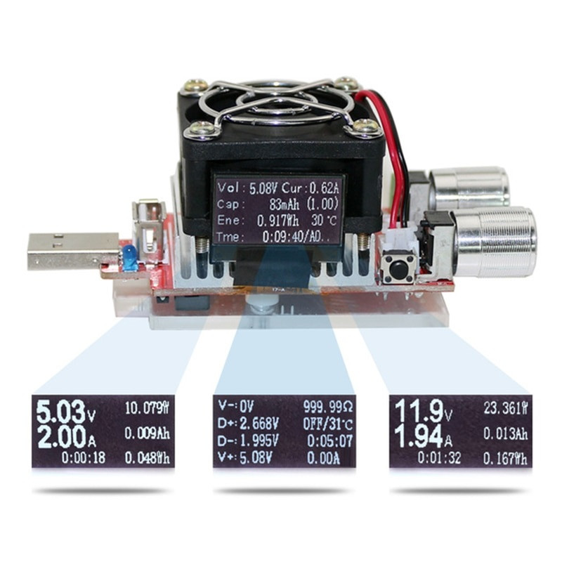 USB-тестер JUWEI JW-D2 35Вт електронне навантаження QC2.0/3.0, 4...25В, 0.10...4.5А, фото 1