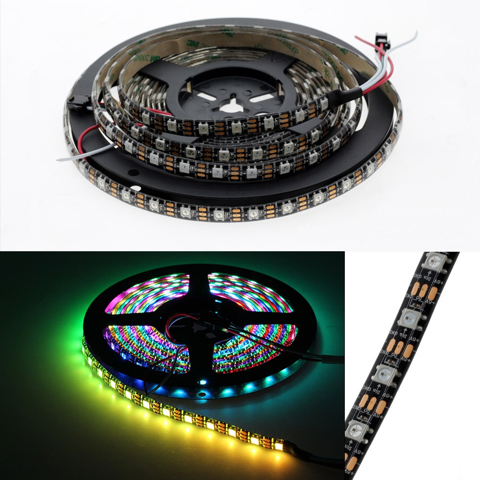 Світлодіодна стрічка WS2812B, RGB, IP65, 60 Світлодіодів/м, 5 В, 1 м, Чорна підкладка, фото 1