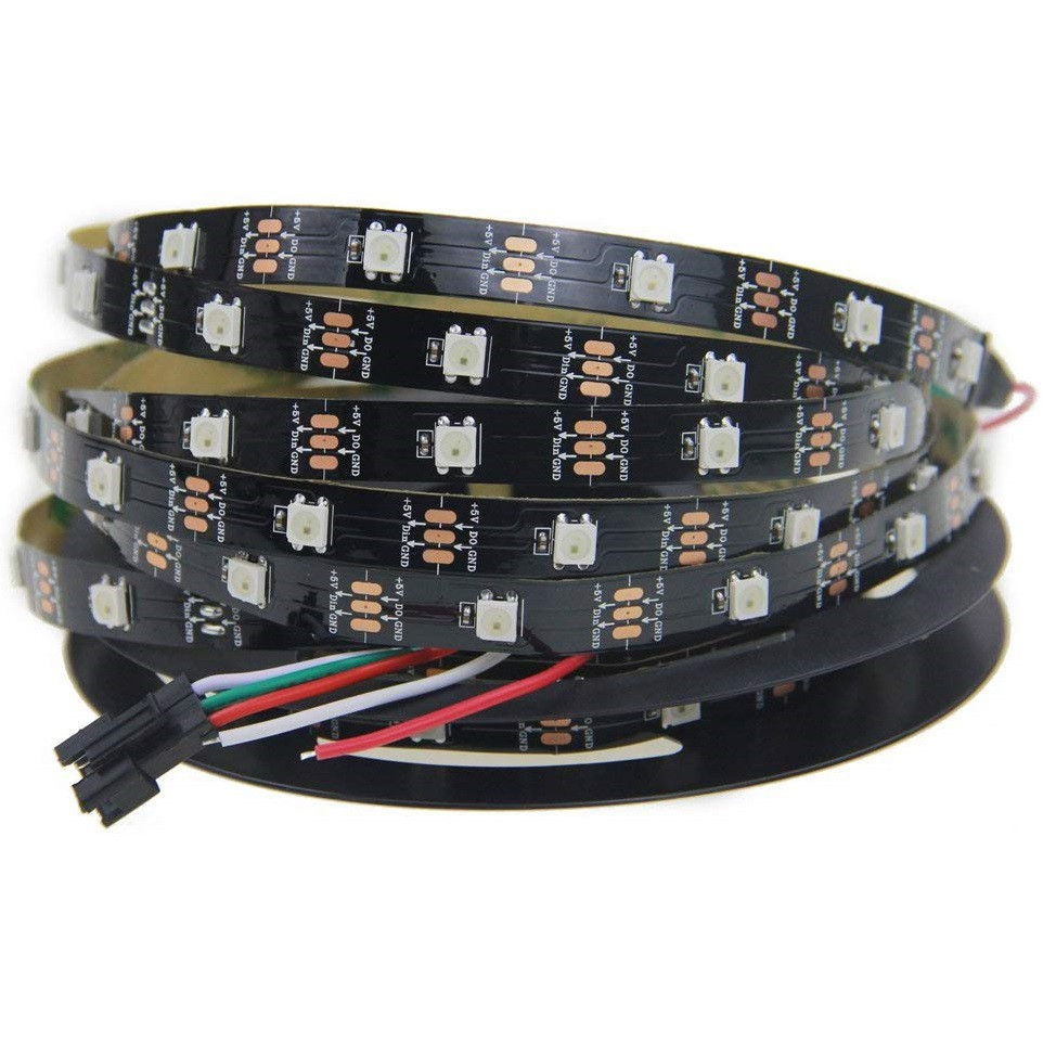 Світлодіодна стрічка WS2812B, RGB, IP30, 30 Світлодіодів/м, 5 В, 1 м, Чорна підкладка, фото 1
