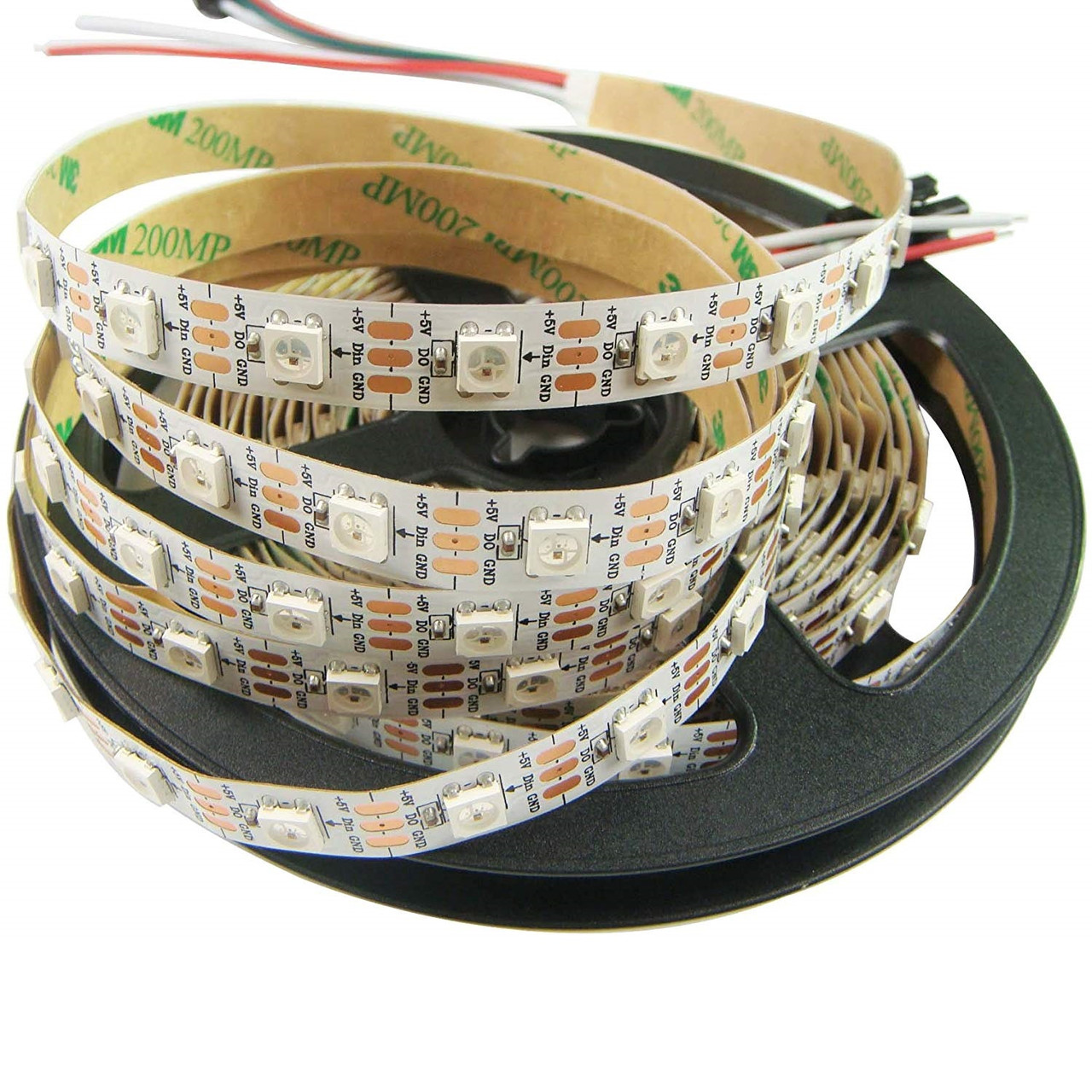 Світлодіодна стрічка WS2812B, RGB, IP30, 60 Світлодіодів/м, 5 В, 1 м, Біла підкладка, фото 1