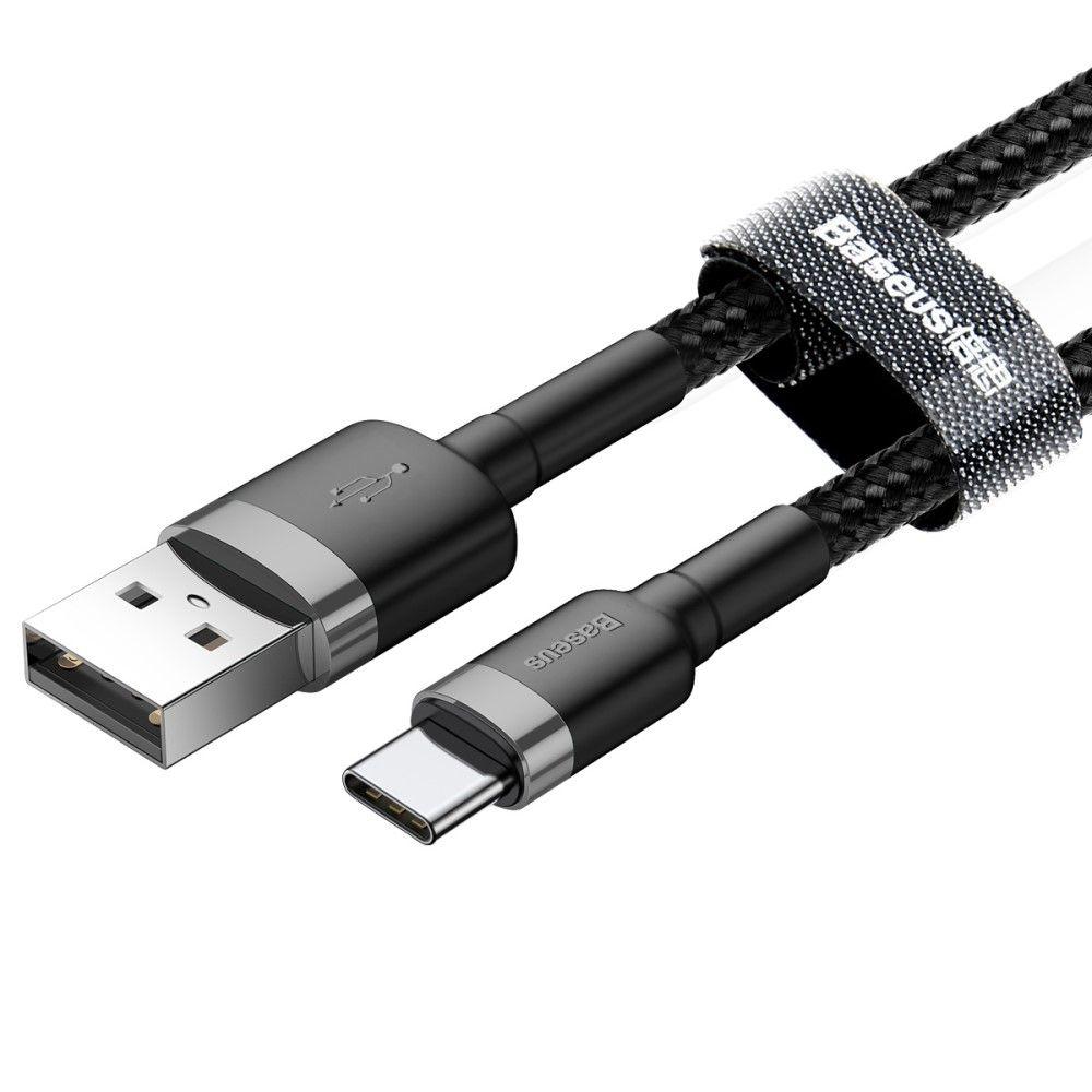 Кабель Baseus Cafule Data Cable USB — Type-C, 3A, QC3.0, 1 м, Нейлонове обплетення, Чорний, фото 1