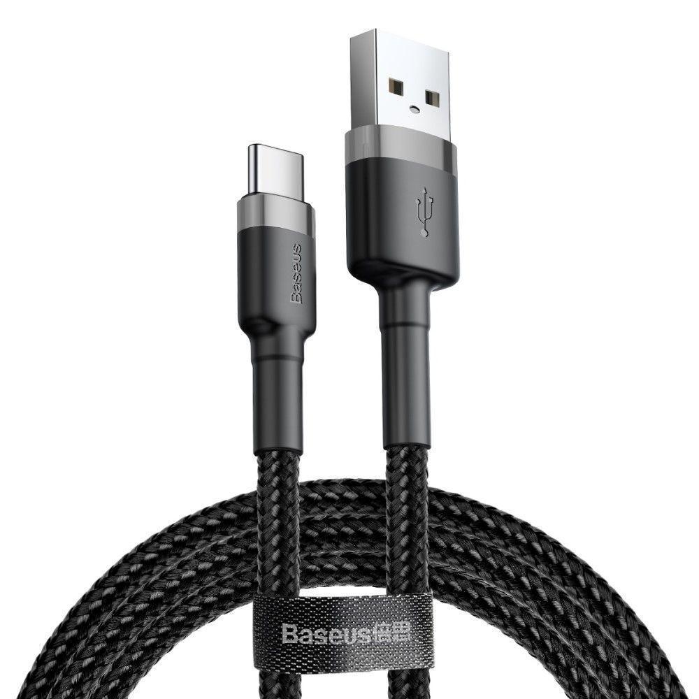 Кабель Baseus Cafule Data Cable USB — Type-C, 2A, QC3.0, 3 м, Нейлонове обплетення, Чорний, фото 1
