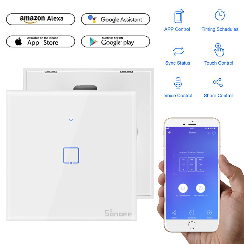 Wifi вимикач Sonoff TX T0EU1C — Сенсорна панель з LED-підсвіткою (AC 250 В/2А), фото 1