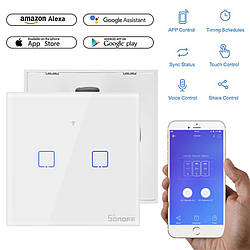 Wifi вимикач Sonoff TX T0EU2C — Сенсорна панель 2 канали з LED-підсвіткою (AC 250 В/4А)