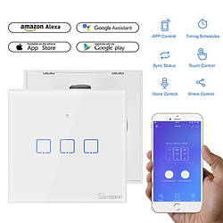 Wifi вимикач Sonoff Touch TX T0 3 Кнопки — Сенсорна панель 3 канали з LED-підсвіткою (AC 250 В/6А)