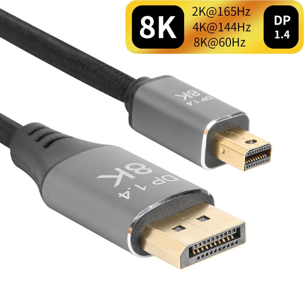 Кабель Mini DisplayPort - DisplayPort 1.4, 8K@60HZ, Нейлонове обплетення, 1м, фото 1