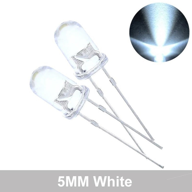 Світлодіод 5-мм білий LED F5 3.2 В Прозорий, фото 1