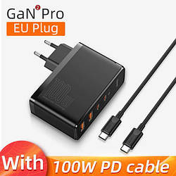 Зарядний пристрій BASEUS GaN2 Pro 100W (2 USB Type-C + 2 USB Type-A) 100Вт PD3.0 QC4.0 Кабель Type-C 100W PD