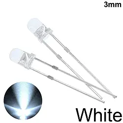 Світлодіод 3мм білий LED F3 3.2В Прозорий