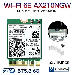 Wi-Fi адаптер Intel AX210 Wi-Fi 6E 802.11ax M.2 тридіапазонний 2.4G/5G/6G 5374Mbps Bluetooth 5.3 (AX210NGW)