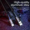 Кабель Baseus Halo Data Cable USB — Type-C LED, 3A, QC3.0, 2 м, Нейлонове обплетення, Чорний, фото 4
