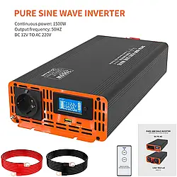 Інвертор чистий синус DATOUBOSS PSW1500 1500W 3000W 12В DC - 220В AC 50Гц, LCD-дисплей, Пульт ДК