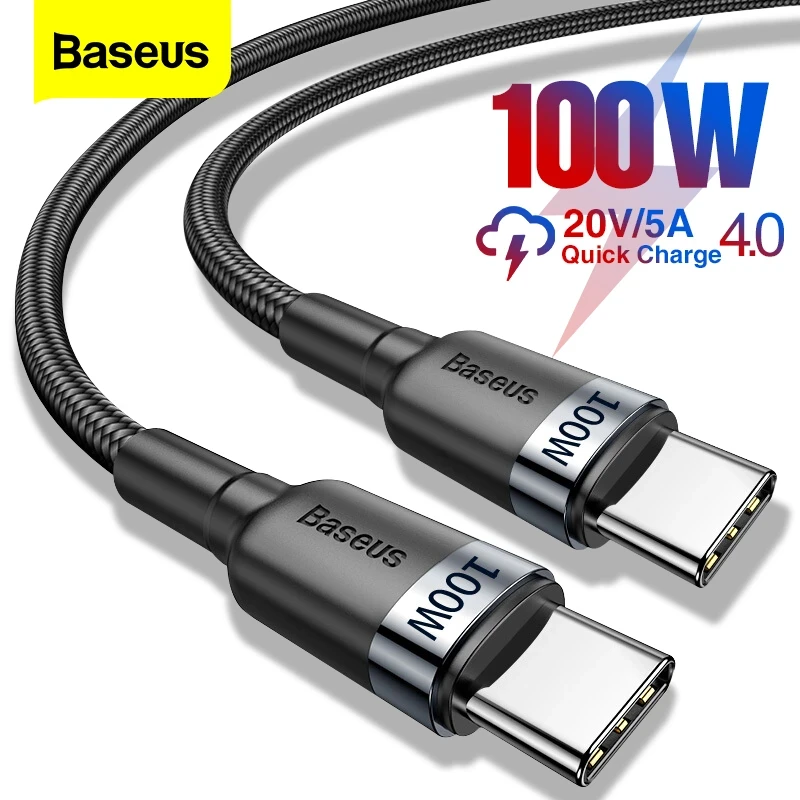 Кабель Baseus Cafule Data Cable USB Type-C to Type-C 100W 20V 5A, QC4.0+PD2.0, 1м, Нейлонове обплетення, Чорний, фото 1