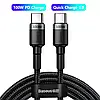 Кабель Baseus Cafule Data Cable USB Type-C to Type-C 100W 20V 5A, QC4.0+PD2.0, 1м, Нейлонове обплетення, Чорний, фото 2