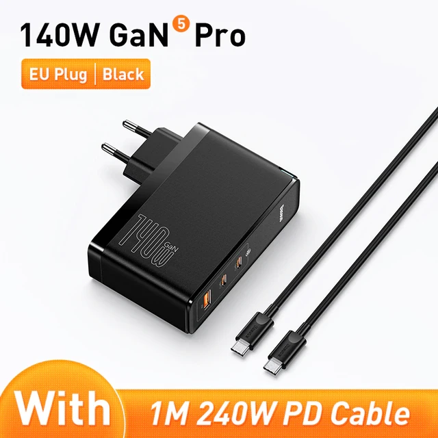 Зарядний пристрій BASEUS GaN5 Pro 140 W (2 USB Type-C + USB Type-A) 140 Вт PD3.1 QC4.0 + Кабель Type-C 240W PD, фото 1