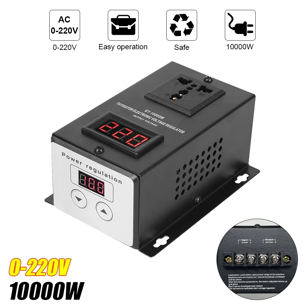 Димер з дисплеєм GT-10000W 10000Вт 220В AC SCR симісторний регулятор напруги потужності в корпусі, фото 1