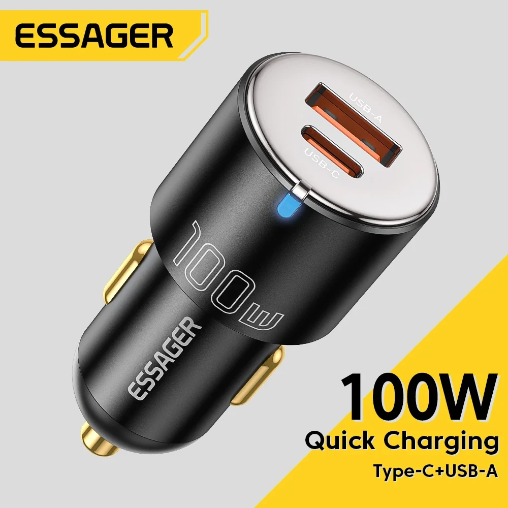 Автомобільний зарядний пристрій Essager 100 W Car Charger (USB Type-C + USB Type-A) 100 Вт PD3.0 QC4.0, фото 1