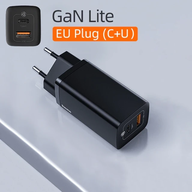 Зарядний пристрій BASEUS GaN2 Lite 65W (USB Type-C + USB Type-A) 65Вт PD3.0 QC4.0 Чорний, фото 1