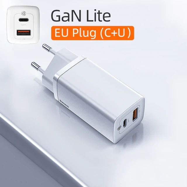 Зарядний пристрій BASEUS GaN2 Lite 65 W (USB Type-C + USB Type-A) 65 Вт PD3.0 QC4.0 Білий, фото 1