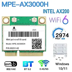 Wi-Fi адаптер Intel AX200 MPE-AX3000H Wi-Fi 6 802.11ax Mini PCI-E тридіапазонний 2.4G/5G/6G Bluetooth 5.2