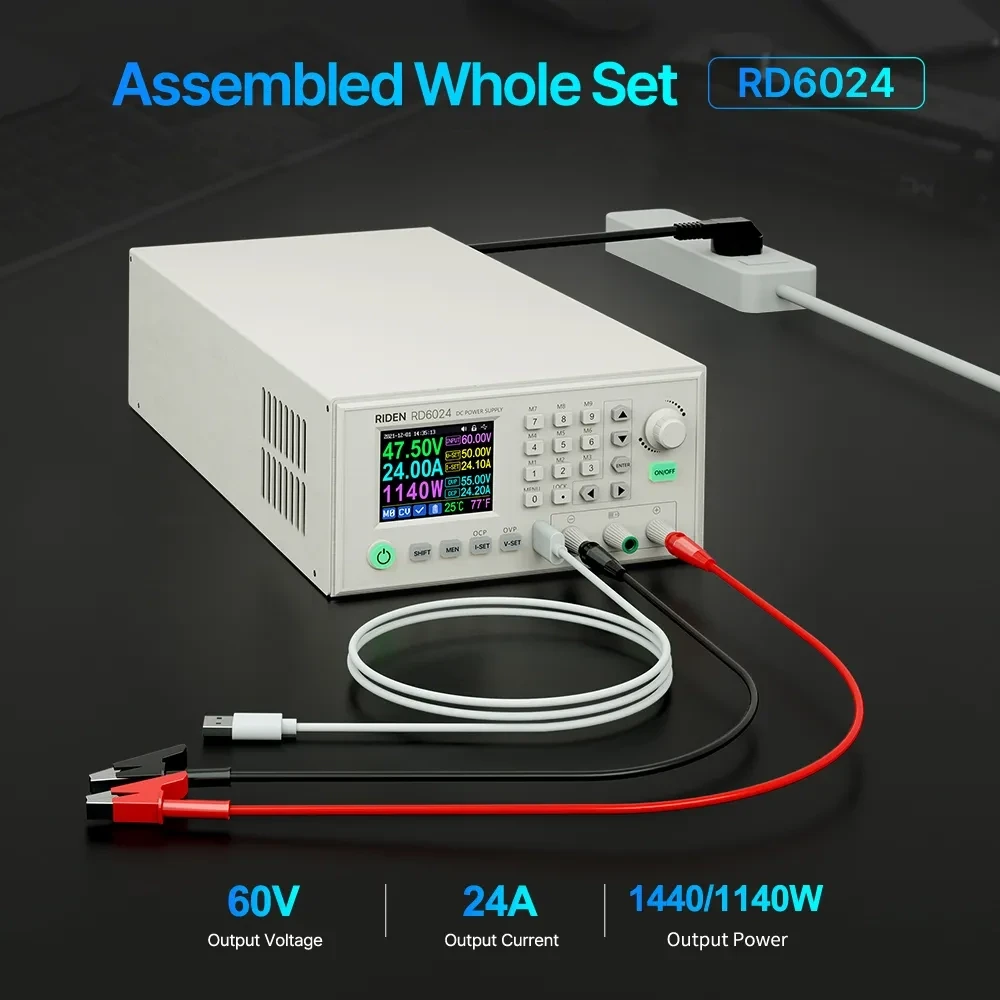 Лабораторний блок живлення RIDEN RD6024 230В - 0-60В 0-24A 1440Вт USB (1500W PSU) знижувальний перетворювач, фото 1