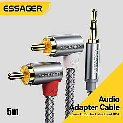 Кабель аудіо Essager 90° Aux Jack 3.5mm to RCA кутовий, стерео 2RCA, Grey, 5м