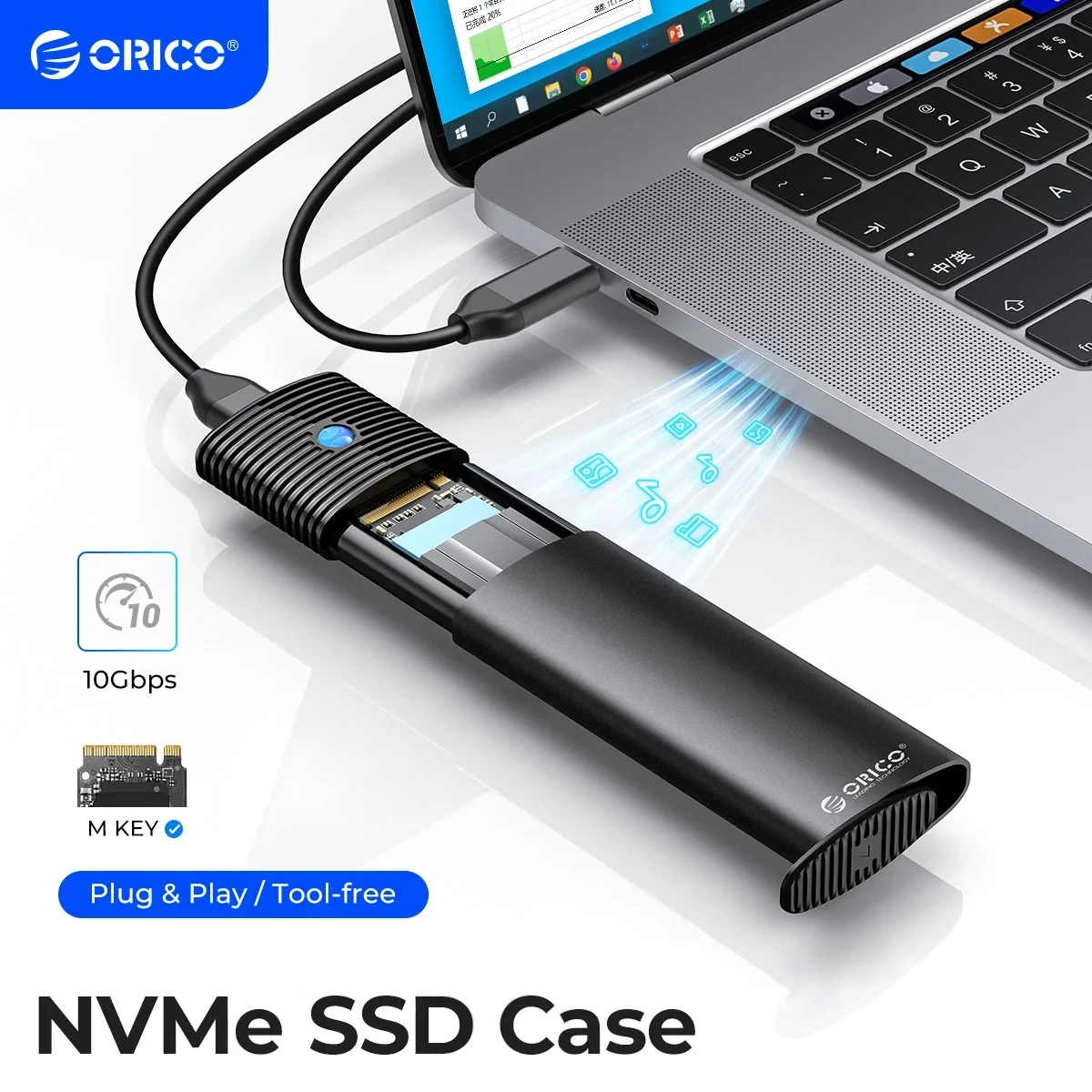 Зовнішня кишеня ORICO M.2 NVME SSD для жорсткого диска перехідник адаптер PWM2-G2 USB 3.2 Type-C 10Gbps, Black, фото 1