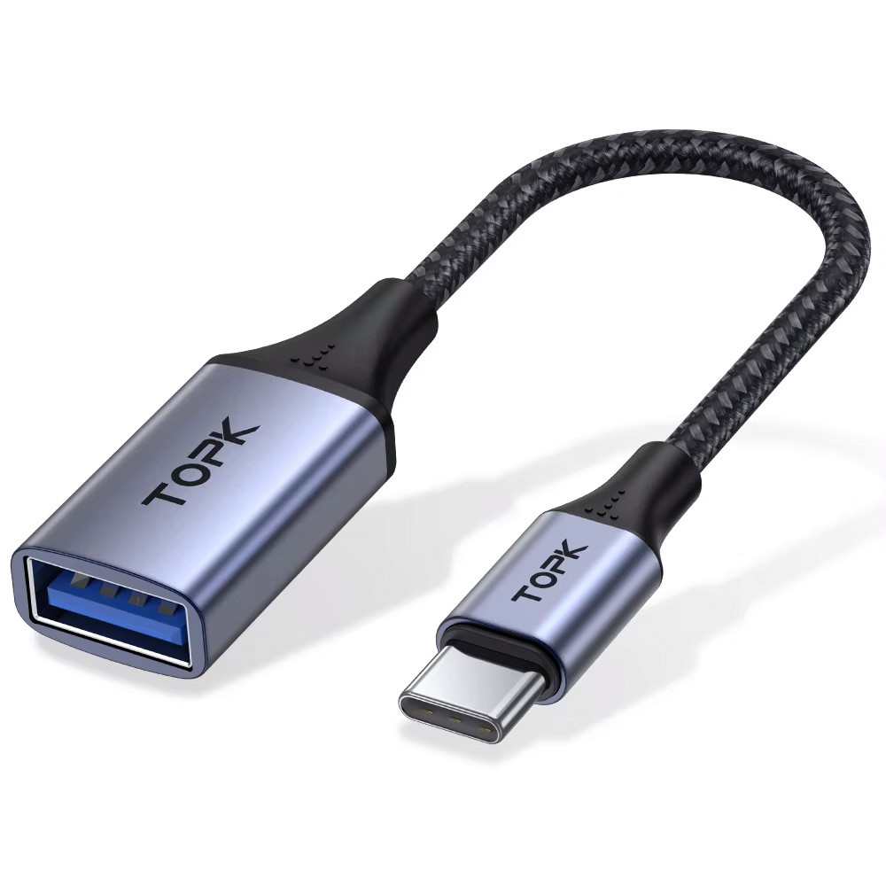 Кабель адаптер TOPK A10 USB Type-C - USB 3.0 OTG перехідник, нейлонове обплетення, 10см, фото 1
