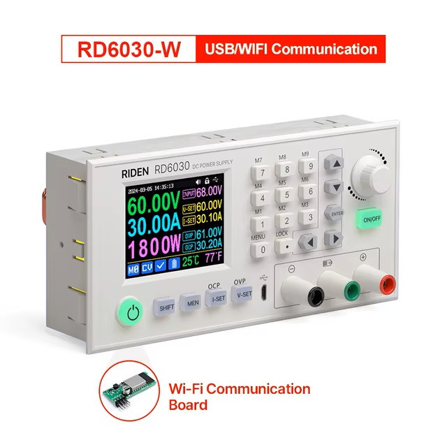 Лабораторний блок живлення RIDEN RD6030-W 0-60В 0-30A 1800Вт Wi-Fi USB знижувальний перетворювач RD6030W, фото 1