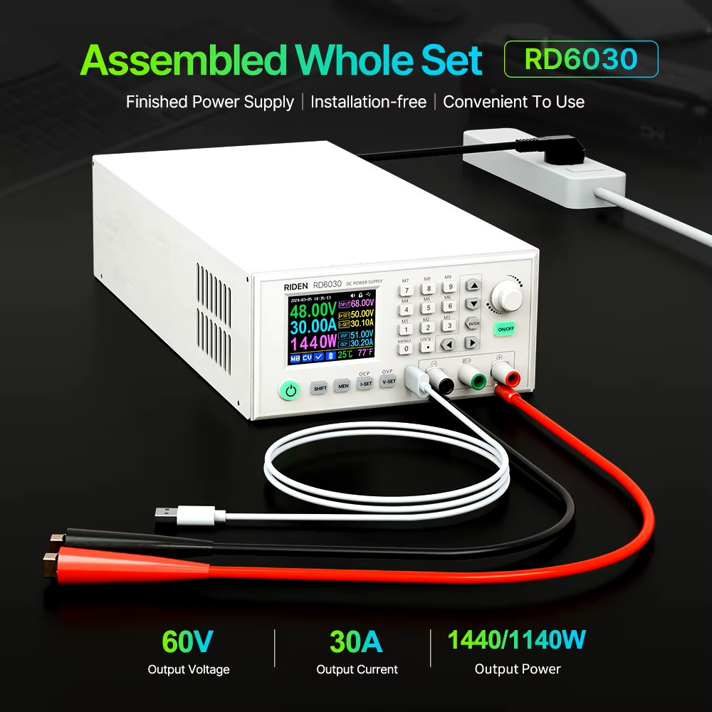Лабораторний блок живлення RIDEN RD6030 230В - 0-60В 0-30A 1440Вт USB (1500W PSU) знижувальний перетворювач, фото 1