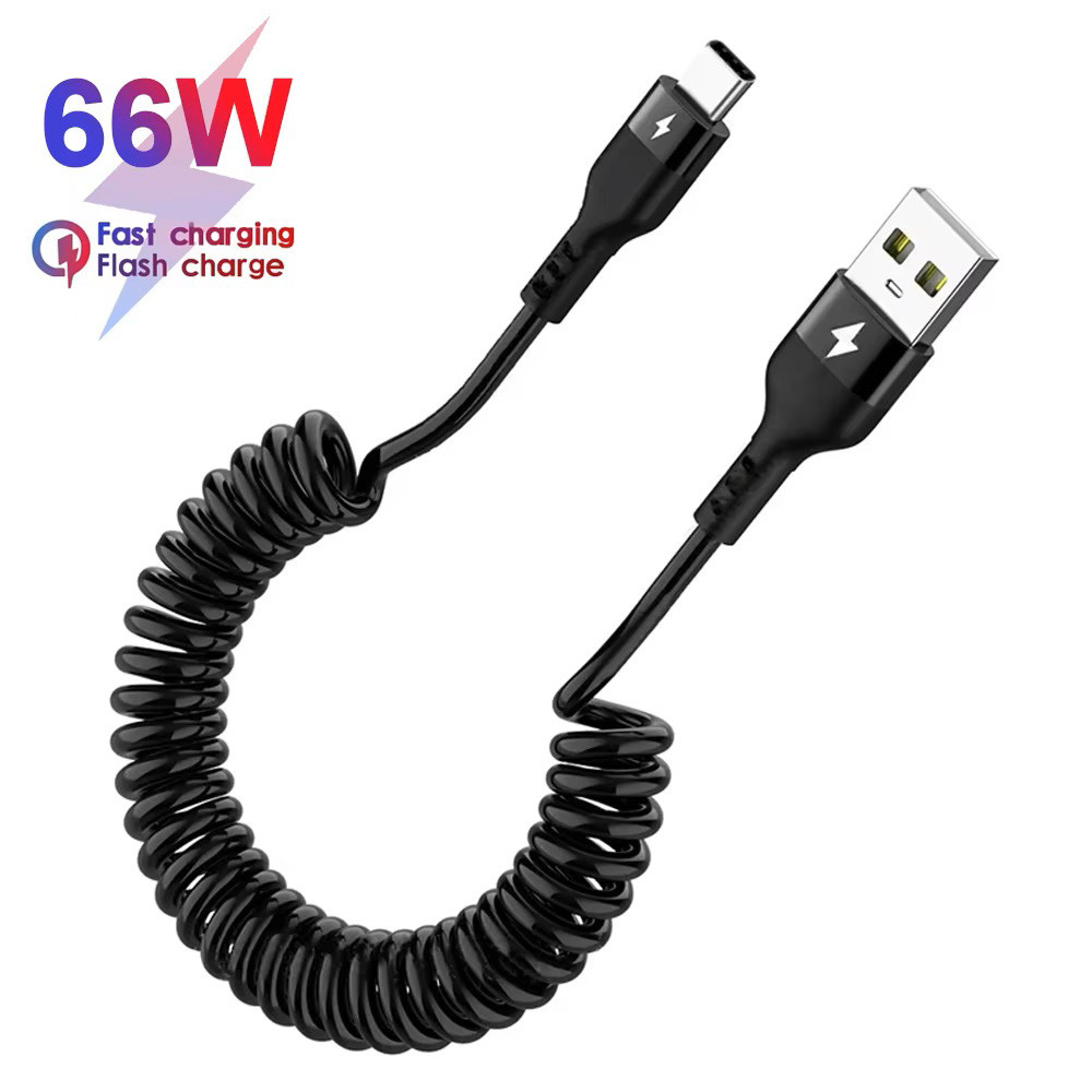 Кабель пружинний телескопічний USB Type-A to Type-C 66W 20V 5A, QC4.0+PD2.0, 1м, фото 1