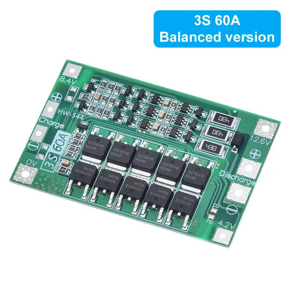 BMS 3S 60A 11.1V (12.6V) Li-ion контролер заряду розряджання захисту батарей, балансування, фото 1