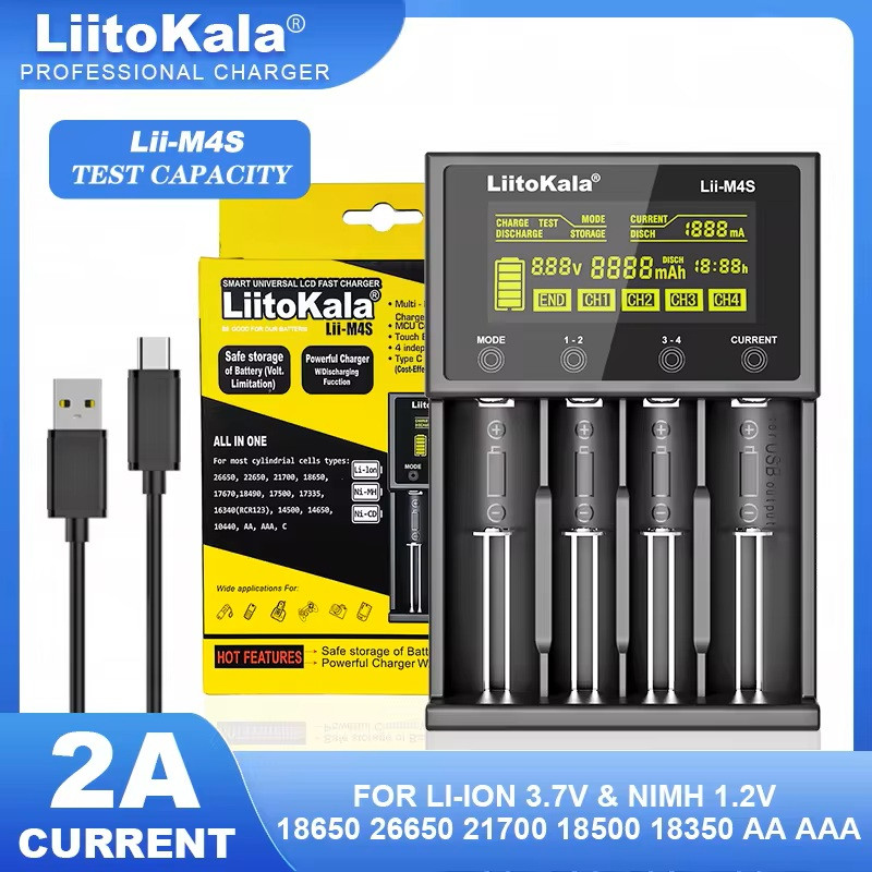 Зарядний пристрій LiitoKala Lii-M4S для Li-Ion Ni-MH Ni-Cd АА ААА 14500 18650 26650 акумуляторів USB Type-C, фото 1