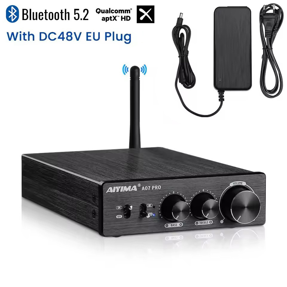 Аудіопідсилювач AIYIMA A07 Pro 2x300W TPA3255 NE5532 Bluetooth 5.2 QCC304X aptX HD, DC48V 5A, фото 1