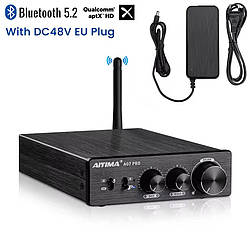 Аудіопідсилювач AIYIMA A07 Pro 2x300W TPA3255 NE5532 Bluetooth 5.2 QCC304X aptX HD, DC48V 5A
