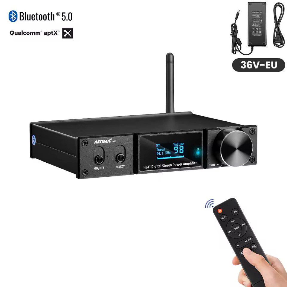 Аудіопідсилювач AIYIMA D05 2x120W TAS5352A TAS5508 Bluetooth 5.0 QCC3031 aptX HD, ЦАП, S/PDIF, DC36V 5A, фото 1