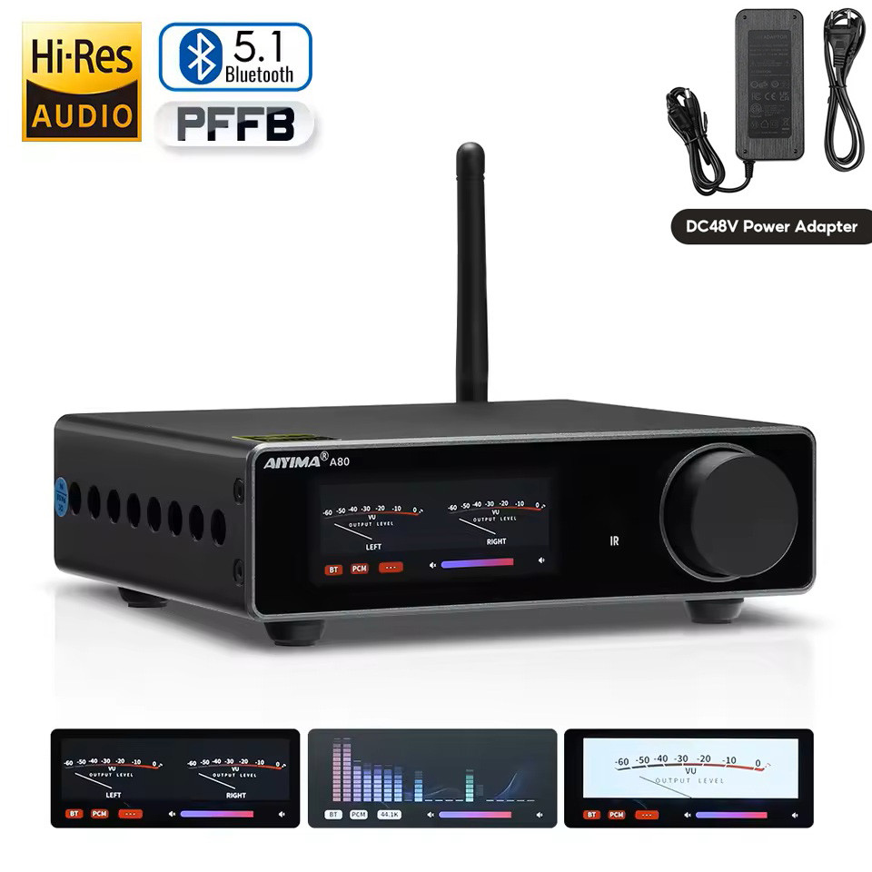 Аудіопідсилювач AIYIMA A80 2x300W TPA3255 ES9038 PFFB Bluetooth 5.2 QCC3040 aptX HD, ЦАП, S/PDIF, DC48V 5A, фото 1
