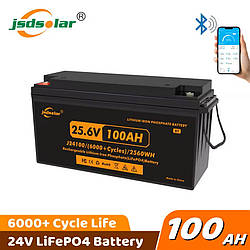 Акумулятор Jsdsolar LiFePo4 24V 100Ah 2560Wh Bluetooth Grade A 6000+ Батарея J24100 24В BMS 8S 25.6V 100A