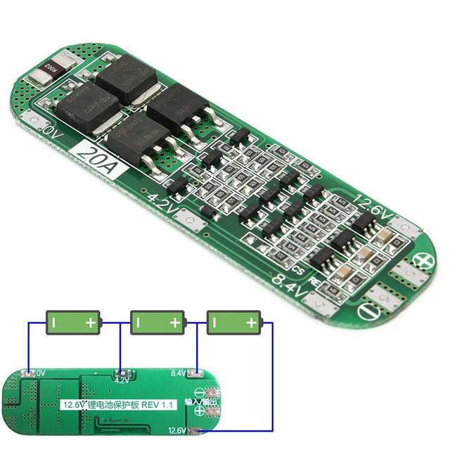 BMS 3S 20A 11.1V (12.6V) Li-ion контролер заряду розряджання захисту батарей, балансування, фото 1